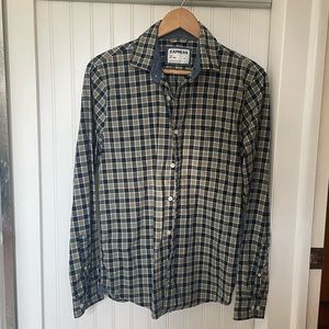 Men’s Express Button Down Oxford Slim Fit Soft Wash in blue/green plaid